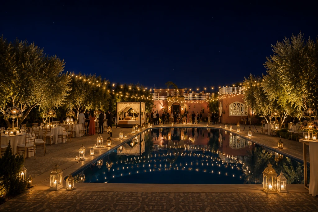 The courtyard of Palais Zoya dressed for a celebration